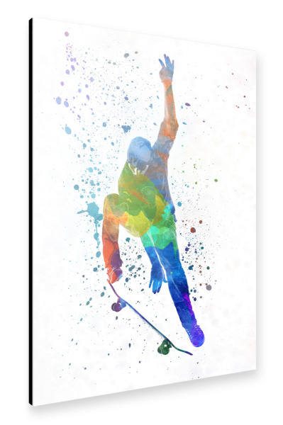 Alu-Dibond "Man skateboard in watercolor-d" 30x20 cm artboxONE