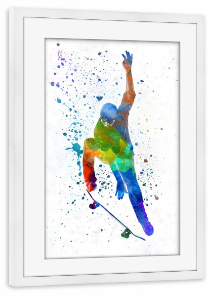 Poster mit Rahmen weiß "Man skateboard in watercolor-d" artboxONE - Sport
