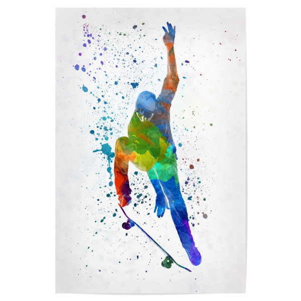 Poster "Man skateboard in watercolor-d" artboxONE - Sport - Skate,Skateboard,Sport,Sports,Color,Illustration,Decorative,Young,Jump,Competition