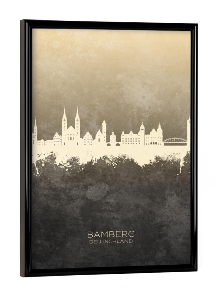 Poster mit schwarzem Rahmen "Bamberg Germany Skyline Taupe" artboxONE - Städte