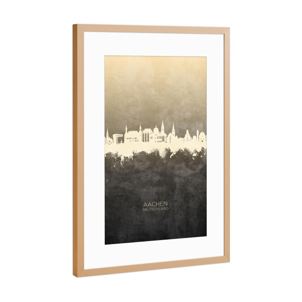 Poster mit Rahmen Kupfer "Aachen Germany Skyline Taupe" artboxONE - Städte