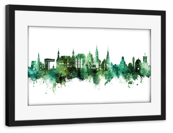 Poster mit Rahmen schwarz "Aachen Germany Skyline Green" artboxONE - Städte