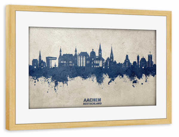 Poster mit Rahmen kiefer "Aachen Germany Skyline PaintBlue" artboxONE - Städte