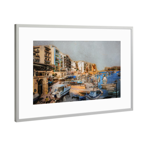 Poster mit Rahmen Silber "Malta city life" artboxONE - Städte,Reise - Malta,City,City life,Urban,Town,Sea,Boats,Stadt,Gebäude,Architektur,Architecture