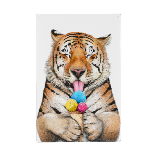Metall Poster "Tiger with ice cream" artboxONE - Natur,Tiere,Lustig