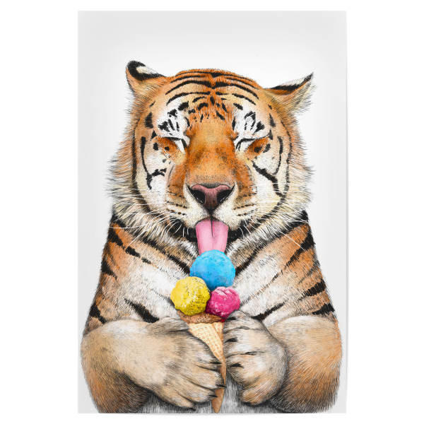 Poster 30x20 cm "Tiger with ice cream" artboxONE - Natur,Tiere,Lustig