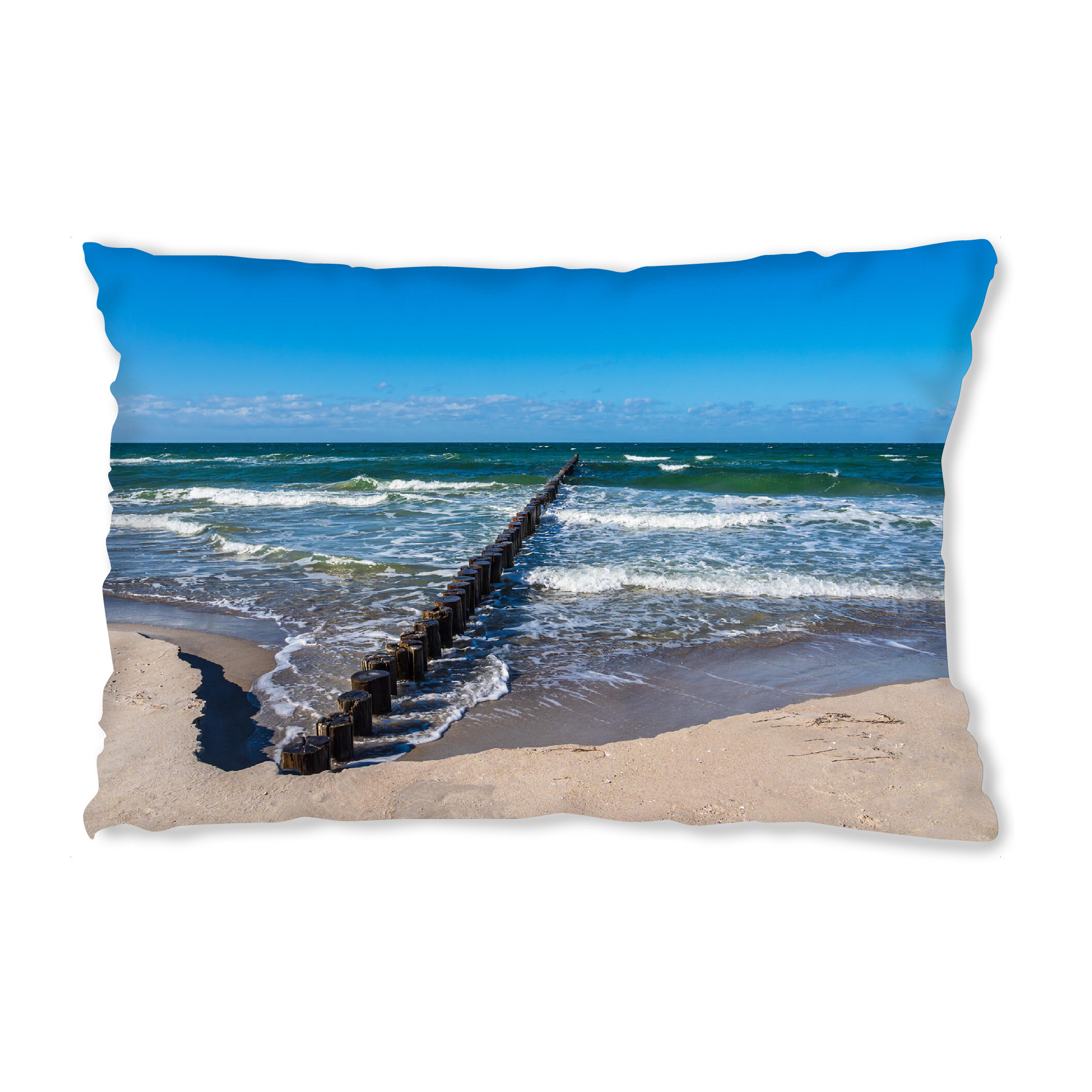 Design-Kissen "Sand, Buhne und Wellen" artboxONE - Natur,Reise,Reise / Strand und Meer