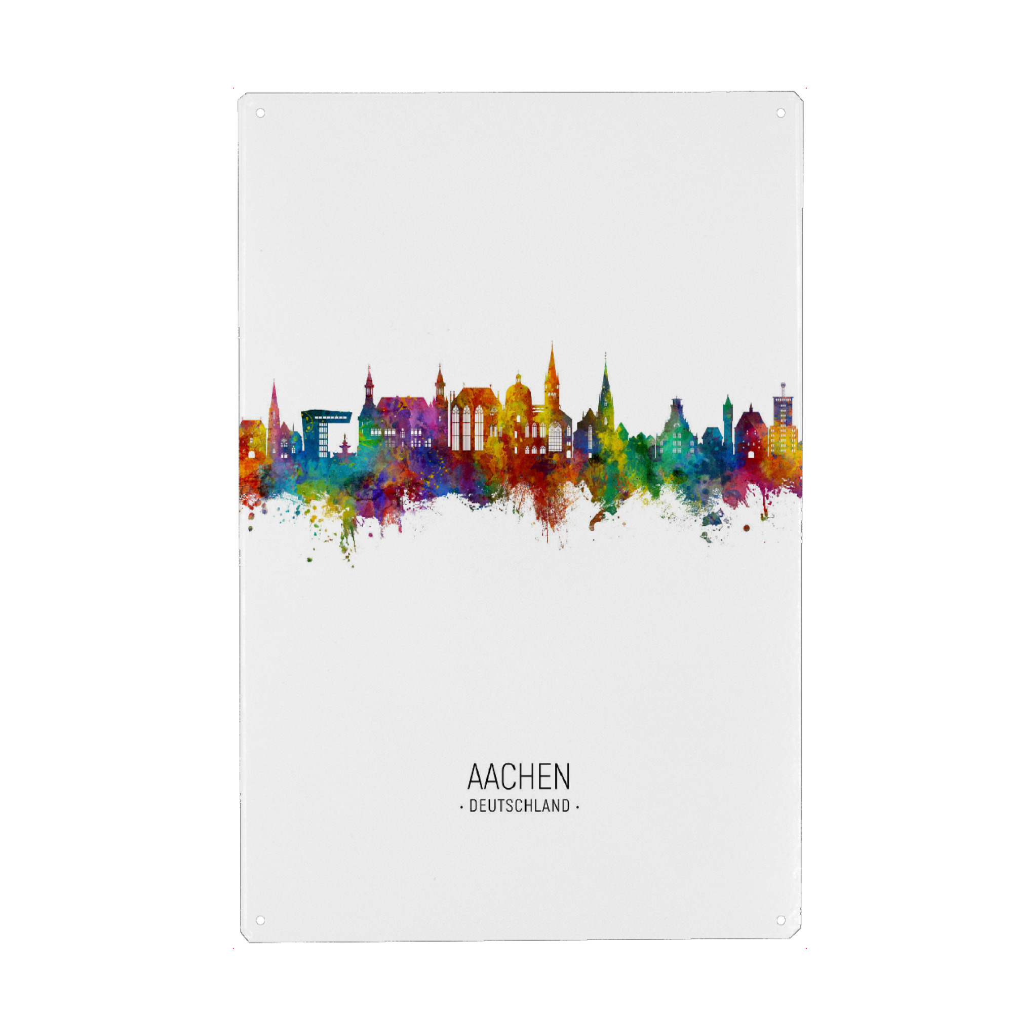 Holzbild "Aachen Germany Skyline Portrait" artboxONE - Städte - Aachen,Deutschland,Skyline,Cityscape,Stadtbild,Watercolor,Painting,City,Stadt,Germany