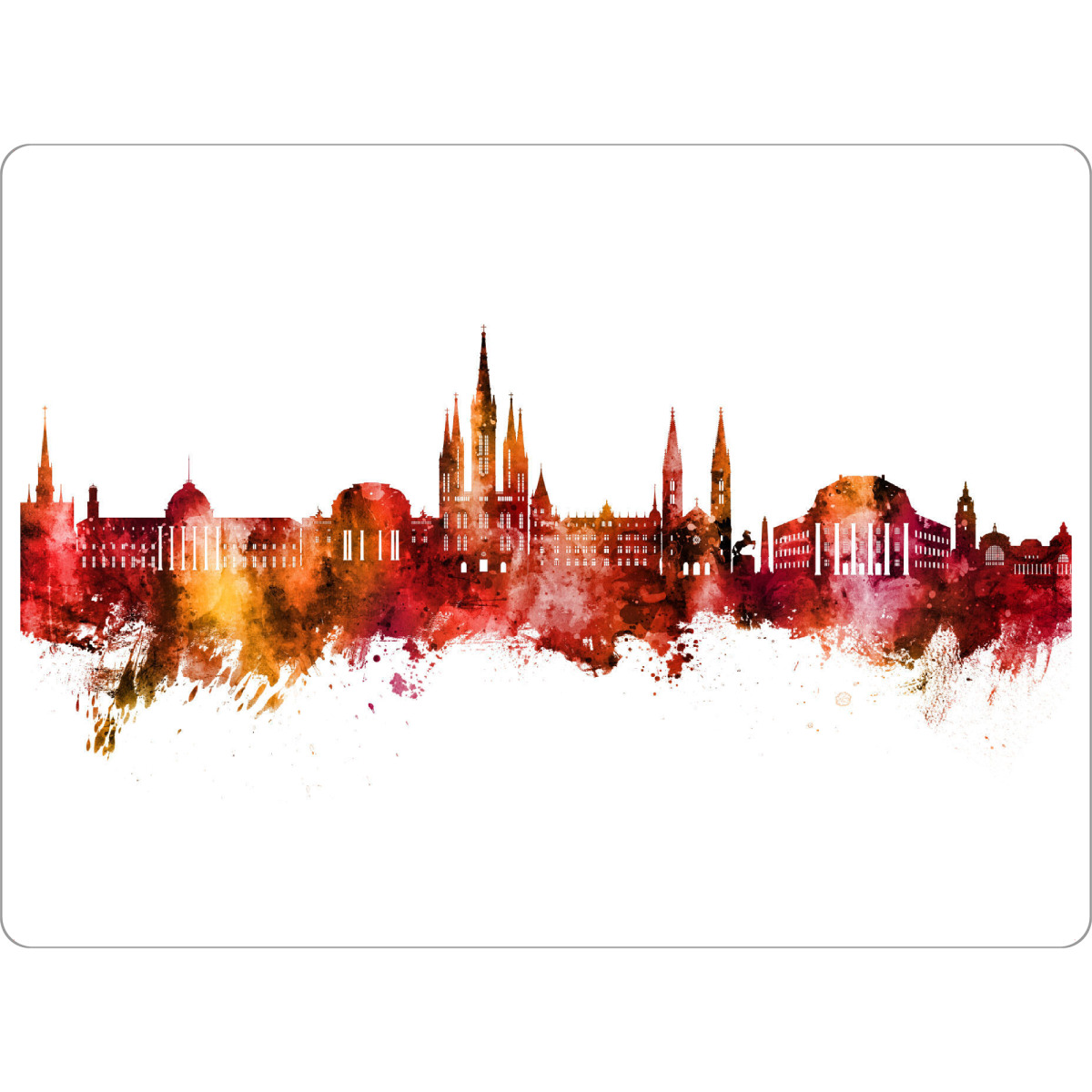 Tischset "Wiesbaden Germany Skyline Red" artboxONE - Städte - Wiesbaden,Deutschland,Skyline,Cityscape,Stadtbild,Watercolor,Painting,City,Stadt,Germany