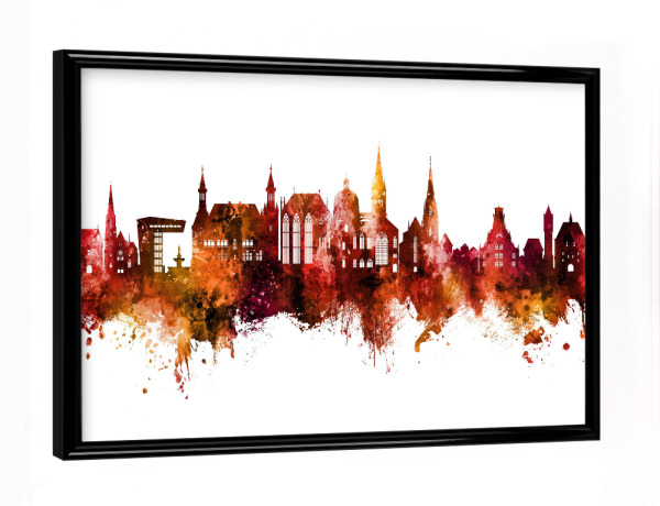 Poster mit schwarzem Rahmen "Aachen Germany Skyline Red" artboxONE - Städte
