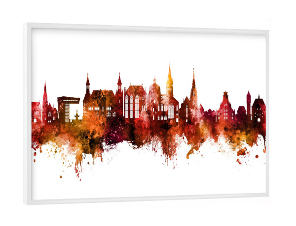 Poster mit weißem Rahmen "Aachen Germany Skyline Red" artboxONE - Städte
