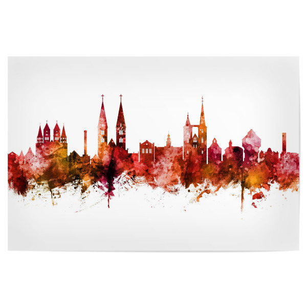 Poster "Halberstadt Germany Skyline Red" artboxONE - Städte