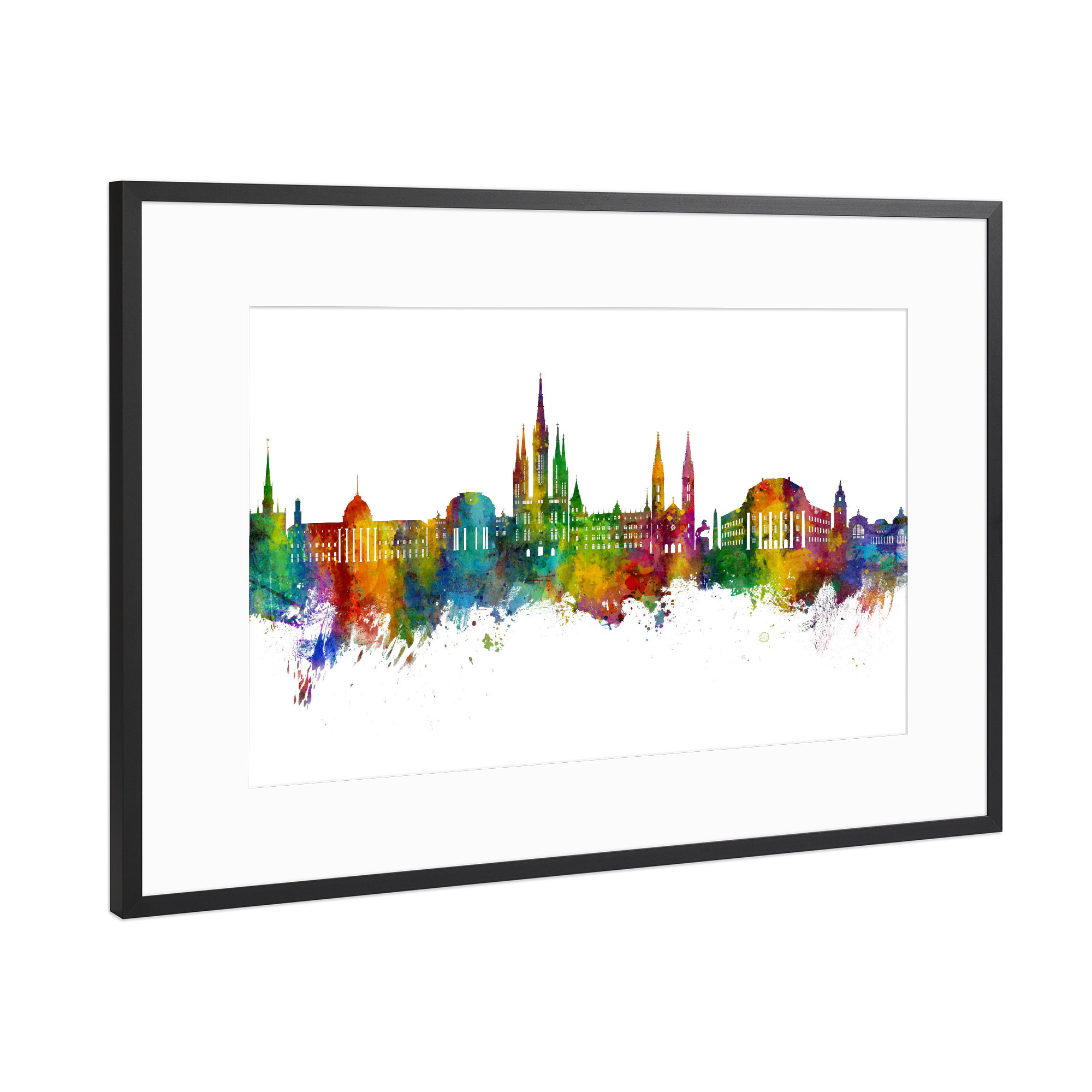 Poster mit Rahmen Schwarz (Metallic) "Wiesbaden Germany Skyline" artboxONE - Städte