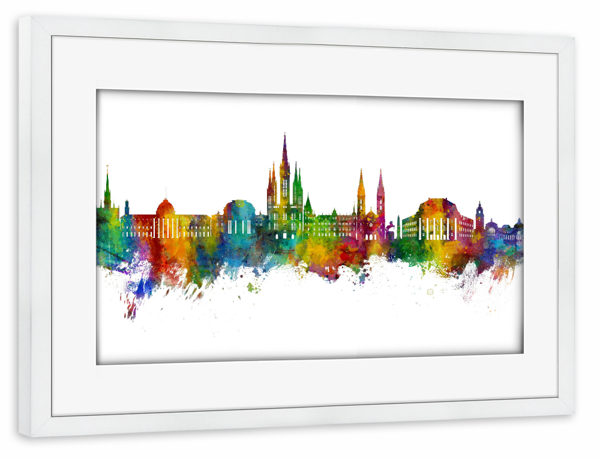 Poster mit Rahmen weiß "Wiesbaden Germany Skyline" artboxONE - Städte