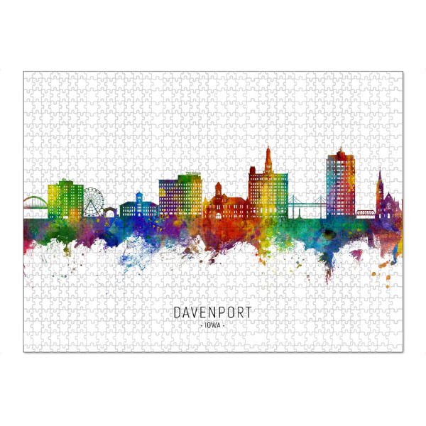 Puzzle Ravensburger "Davenport Iowa Skyline txt" artboxONE - Städte