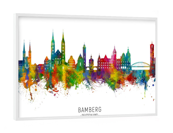 Poster mit weißem Rahmen "Bamberg Germany Skyline txt" artboxONE - Städte