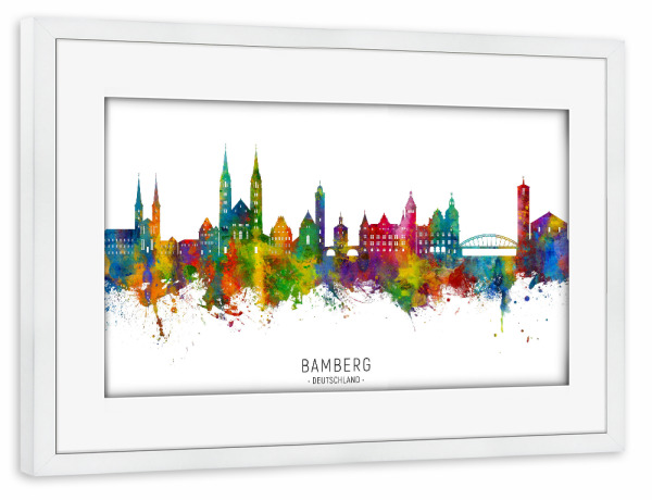 Poster mit Rahmen weiß "Bamberg Germany Skyline txt" artboxONE - Städte