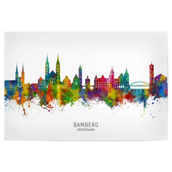 Poster "Bamberg Germany Skyline txt" artboxONE - Städte - Bamberg,Deutschland,Skyline,Cityscape,Stadtbild,Watercolor,Painting,Bunt,Colorful,Stadt