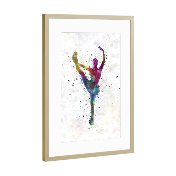 Poster mit Rahmen Gold "Watercolor ice skating-c" artboxONE - Sport