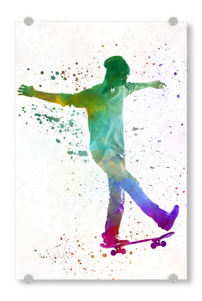 Acrylglasbild "Man skateboard in watercolor-g" artboxONE - Sport