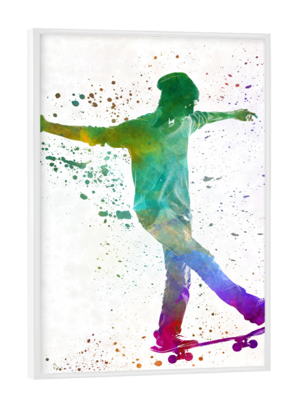 Poster mit weißem Rahmen "Man skateboard in watercolor-g" artboxONE - Sport