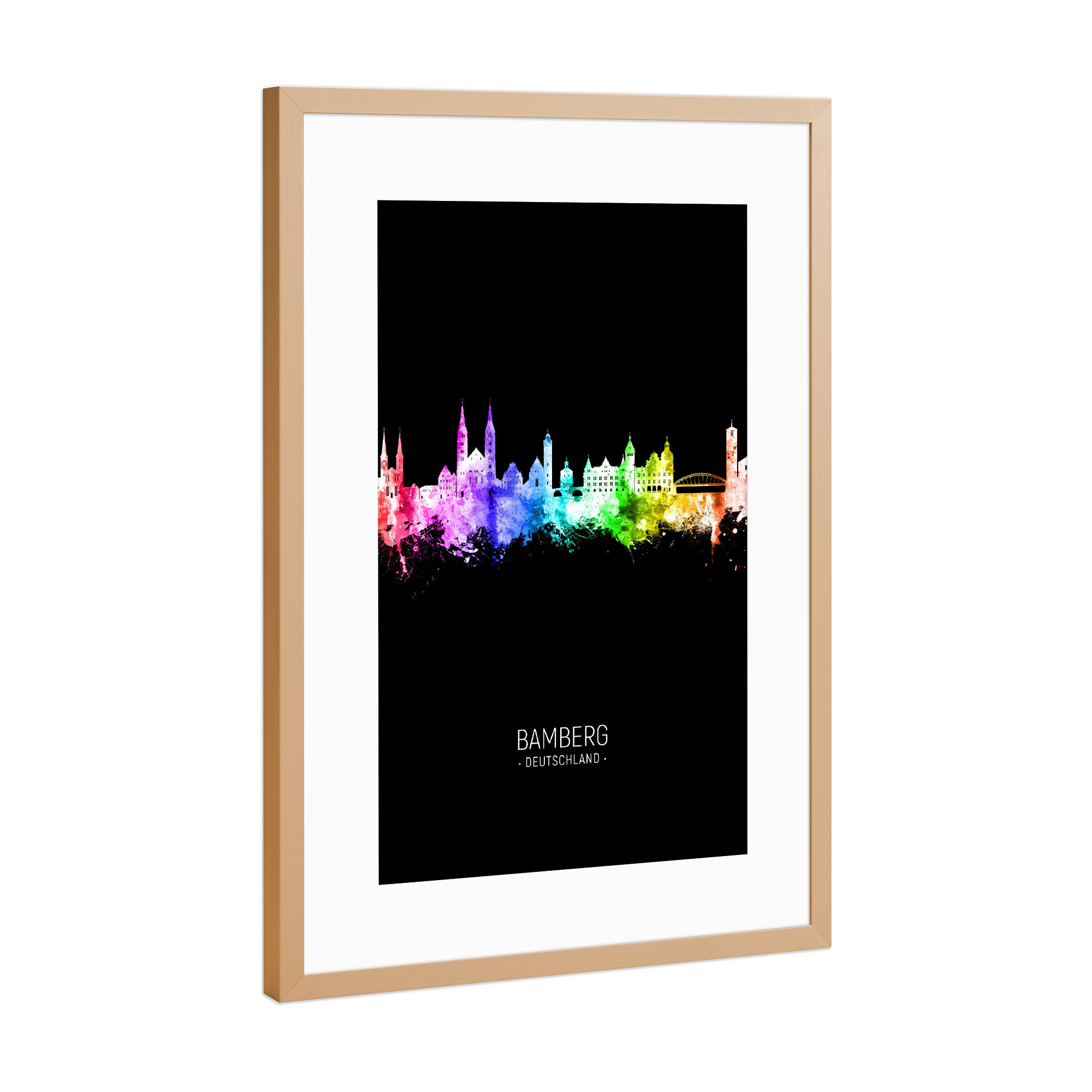 Poster mit Rahmen Kupfer "Bamberg Skyline Colour Black" artboxONE - Städte