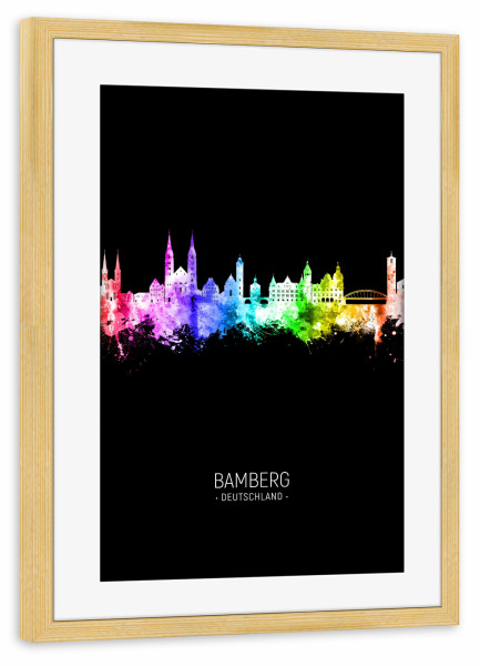 Poster mit Rahmen kiefer "Bamberg Skyline Colour Black" artboxONE - Städte