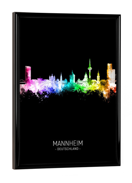 Poster mit schwarzem Rahmen "Mannheim Skyline Colour Black" artboxONE - Städte
