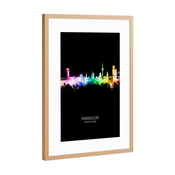 Poster mit Rahmen Kupfer "Mannheim Skyline Colour Black" artboxONE - Städte