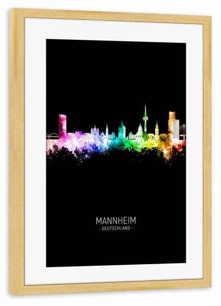 Poster mit Rahmen kiefer "Mannheim Skyline Colour Black" artboxONE - Städte
