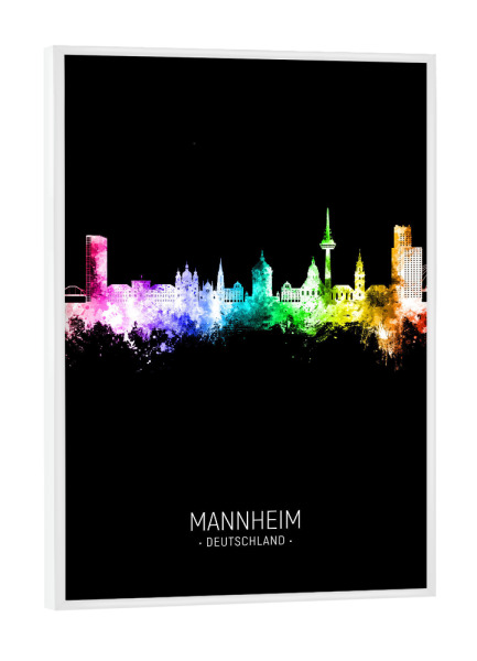 Poster mit weißem Rahmen "Mannheim Skyline Colour Black" artboxONE - Städte