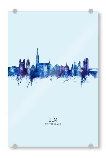Acrylglasbild "Ulm Germany Skyline Dark Blue" artboxONE - Städte - Ulm,Deutschland,Skyline,Cityscape,Stadtbild,Watercolor,Painting,City,Stadt,Germany