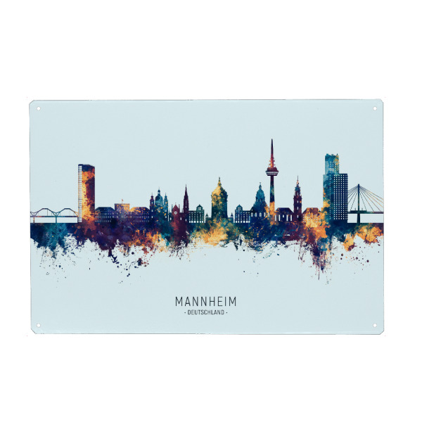 Holzbild "Mannheim Skyline BlueOrange" artboxONE - Städte