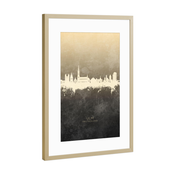 Poster mit Rahmen Gold "Ulm Germany Skyline Taupe" artboxONE - Städte