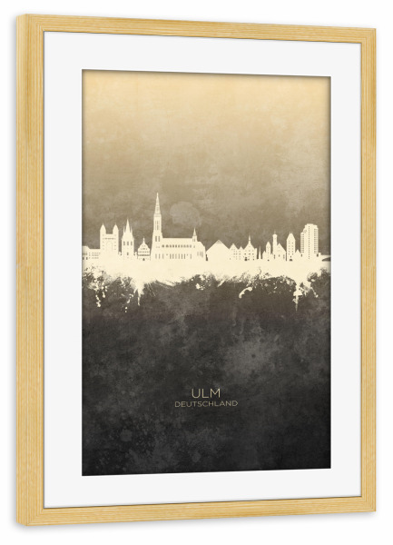 Poster mit Rahmen kiefer "Ulm Germany Skyline Taupe" artboxONE - Städte