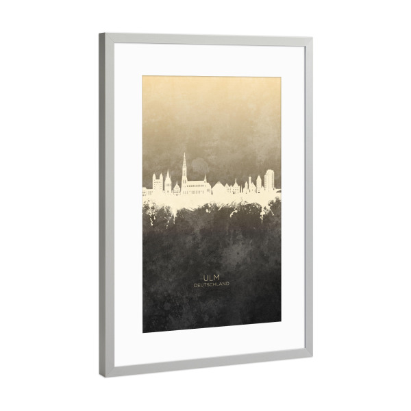 Poster mit Rahmen Silber "Ulm Germany Skyline Taupe" artboxONE - Städte