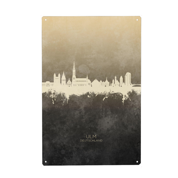 Holzbild "Ulm Germany Skyline Taupe" artboxONE - Städte - Ulm,Deutschland,Skyline,Cityscape,Stadtbild,Watercolor,Painting,City,Stadt,Germany