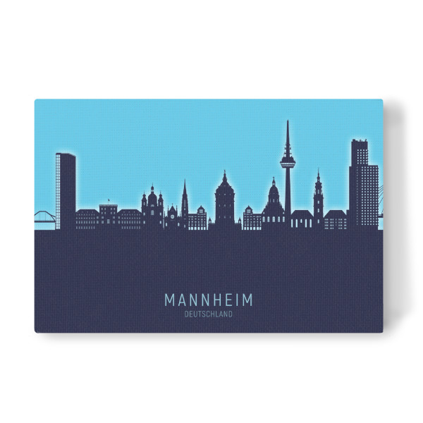 Leinwandbild "Mannheim Skyline Glow Blue" artboxONE - Städte - Mannheim,Deutschland,Skyline,Cityscape,Stadtbild,Watercolor,Painting,City,Stadt,Germany