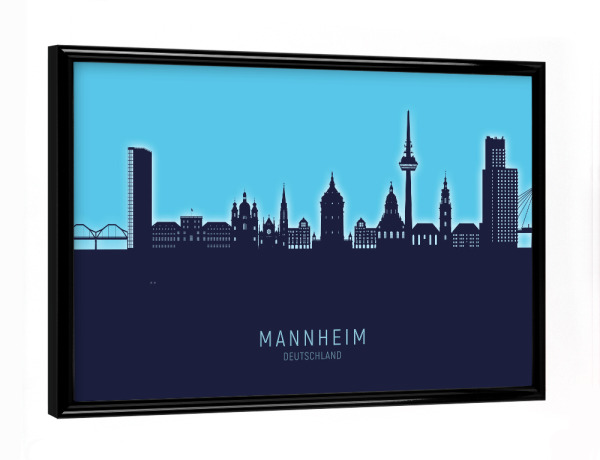 Poster mit schwarzem Rahmen "Mannheim Skyline Glow Blue" artboxONE - Städte