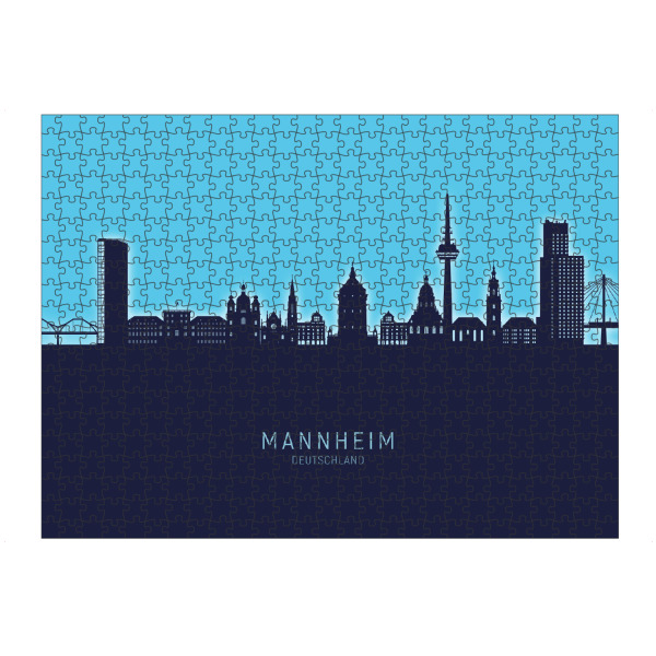 Puzzle Ravensburger "Mannheim Skyline Glow Blue" artboxONE - Städte