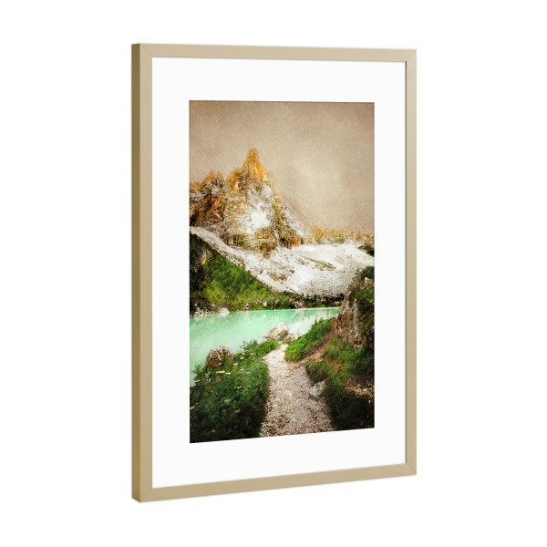 Poster mit Rahmen Gold "Italy Sorapiss Lake" artboxONE - Natur,Reise