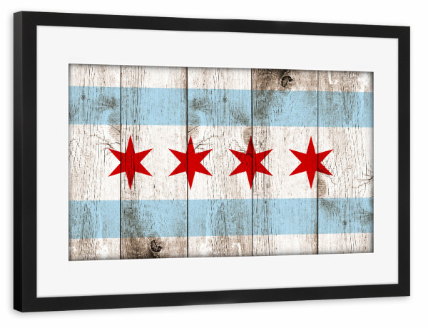Poster mit Rahmen schwarz "Chicago Flag" artboxONE - Städte / Chicago - Chicago,Usa,America,Amerika,Flag,Flagge,Fahne,Grunge,Wooden