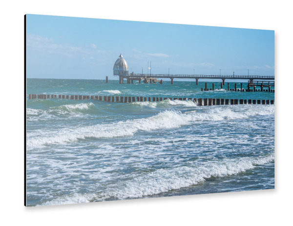 Alu-Dibond "Wellen, Buhne und Seebrücke" 30x20 cm artboxONE
