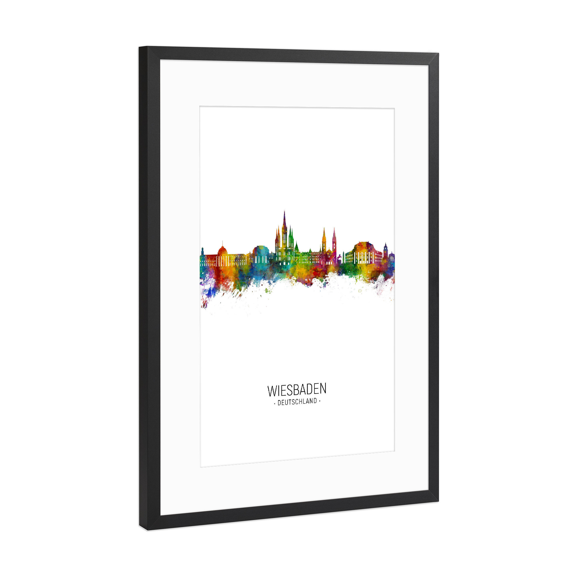 Poster mit Rahmen Schwarz (Metallic) "Wiesbaden Skyline Portrait" artboxONE - Städte