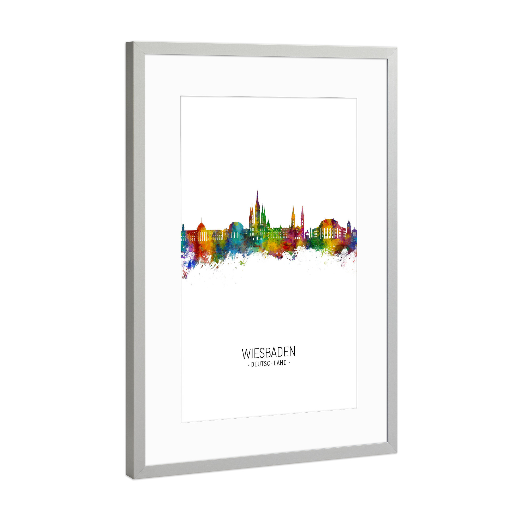 Poster mit Rahmen Silber "Wiesbaden Skyline Portrait" artboxONE - Städte