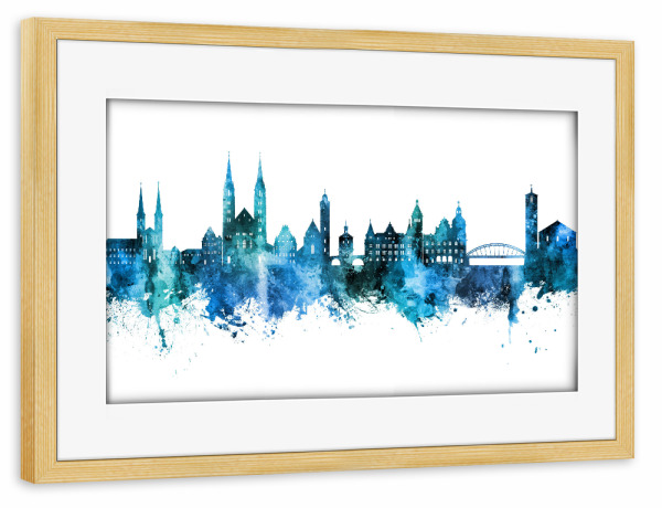 Poster mit Rahmen kiefer "Bamberg Germany Skyline Blue" artboxONE - Städte