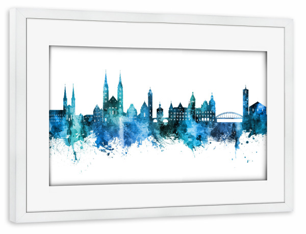 Poster mit Rahmen weiß "Bamberg Germany Skyline Blue" artboxONE - Städte