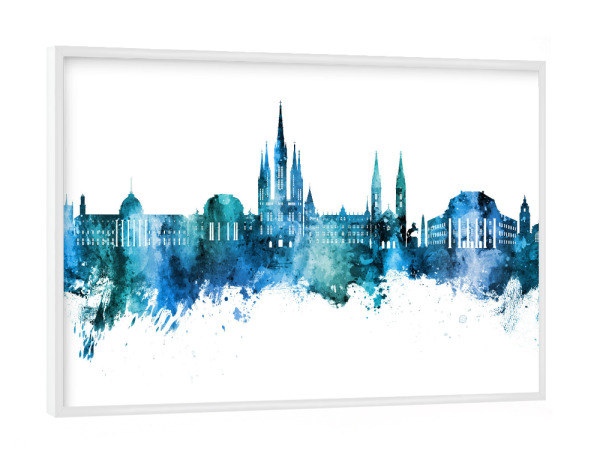 Poster mit weißem Rahmen "Wiesbaden Germany Skyline Blue" artboxONE - Städte