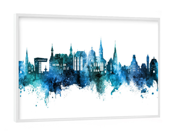 Poster mit weißem Rahmen "Aachen Germany Skyline Blue" artboxONE - Städte