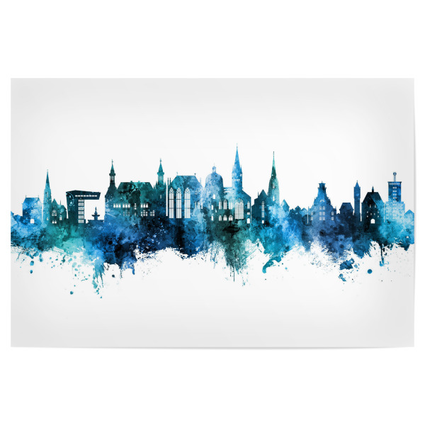Poster "Aachen Germany Skyline Blue" artboxONE - Städte - Aachen,Deutschland,Skyline,Cityscape,Stadtbild,Watercolor,Painting,City,Stadt,Germany